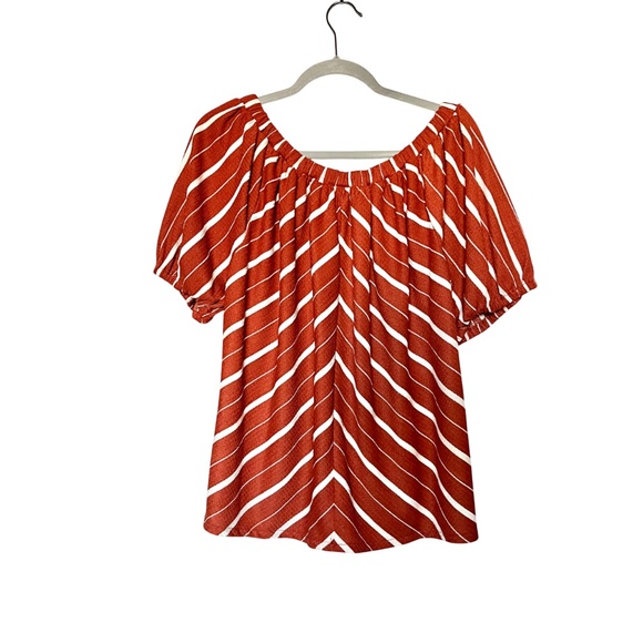 Anthropologie Elodie Off-Shoulder Top Terracotta Burnt Orange Stripes Size Large - Picture 5 of 8